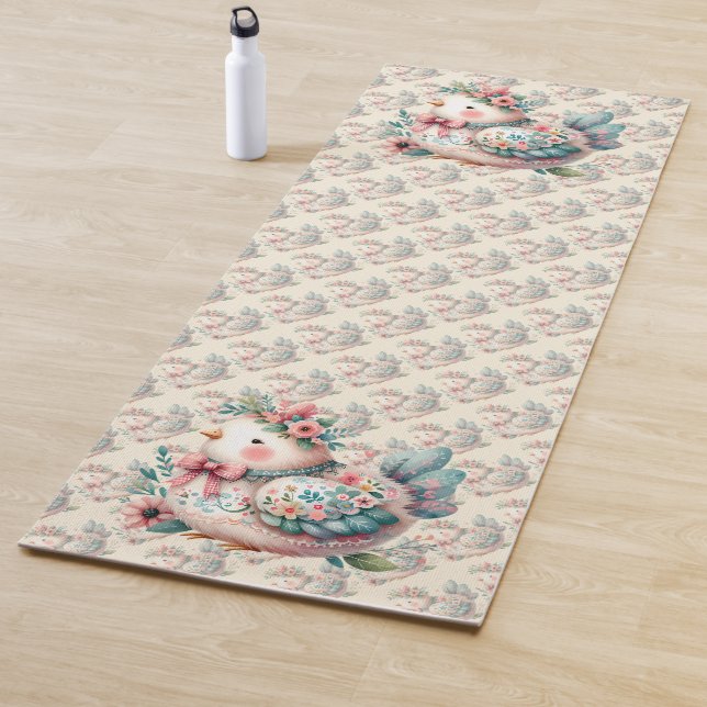 Floral Folk Bird with Pastel Boho Charm Yoga Mat (In Situ)