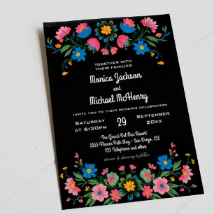 Floral Folk Black Mexico Cinco de Mayo Wedding Invitation
