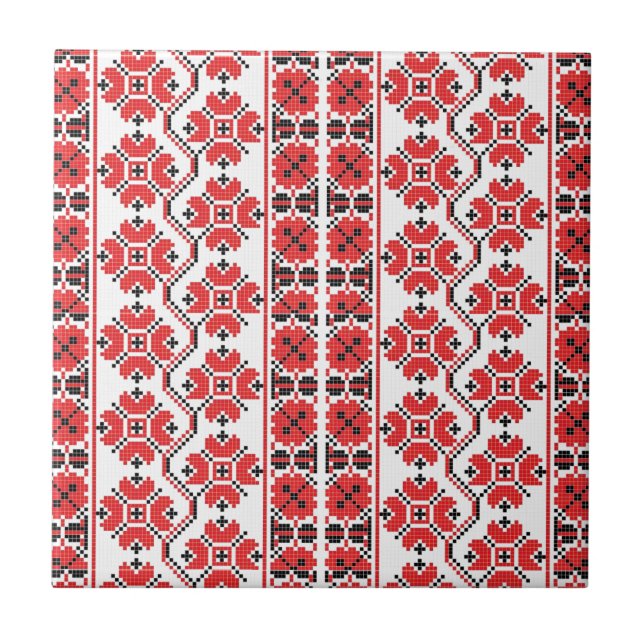 Floral Folk Decorations Ceramic Tile (Front)