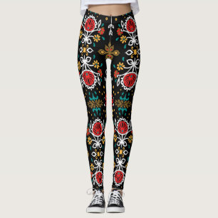 Floral folk pattern: Indian embroidery. Leggings