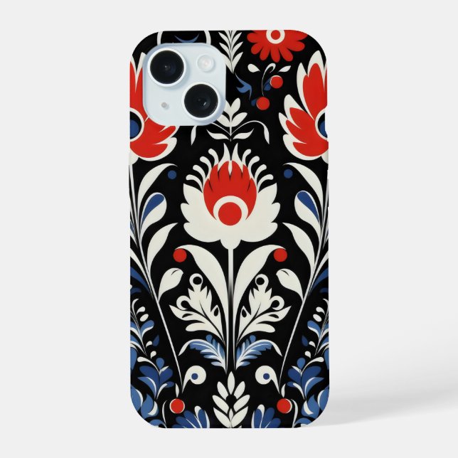 Floral Folk Pattern iPhone 15 Case (Back)