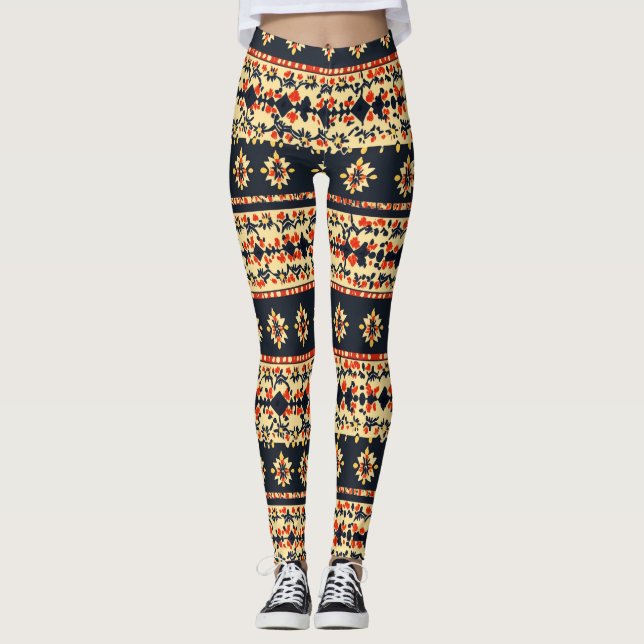 Floral Folk Pattern Leggings (Front)