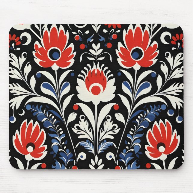 Floral Folk Pattern Mouse Pad (Front)