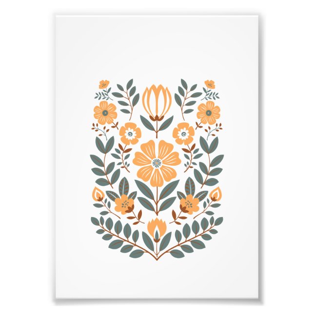 Floral Folk Wall Art Print, Scandinavian Botanical (Front)