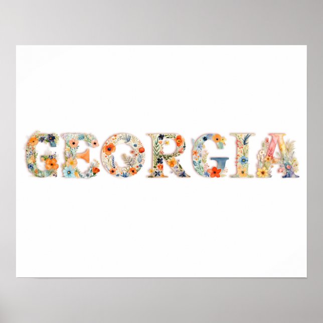 Floral Font State Art Print (GEORGIA) (Front)