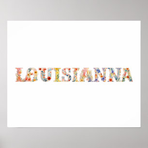 Floral Font State Art Print (LOUISIANA