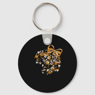 Floral Football Game Day Girly Bow Team Srit Black Key Ring