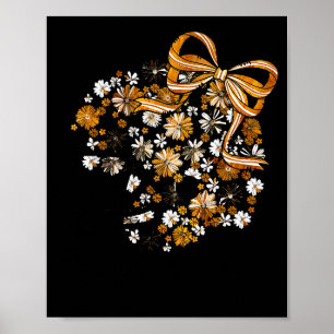 Floral Football Game Day Girly Bow Team Srit Black Poster