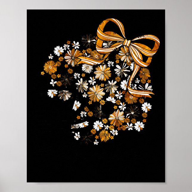 Floral Football Game Day Girly Bow Team Srit Black Poster (Front)