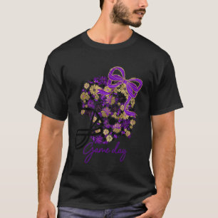 Floral Football Game Day Girly Team Spirit Purple T-Shirt