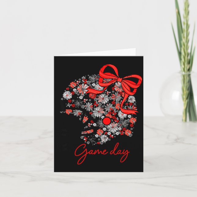 Floral Football Game Day Girly Team Srit Black Red Card (Front)