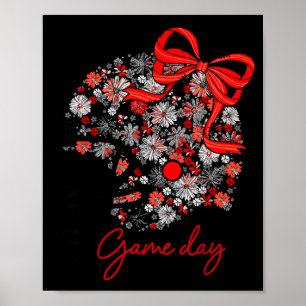 Floral Football Game Day Girly Team Srit Black Red Poster