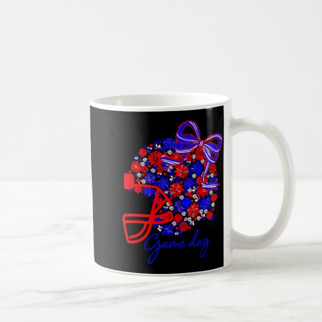 Floral Football Game Day Girly Team Srit Blue Red  Coffee Mug (Right)