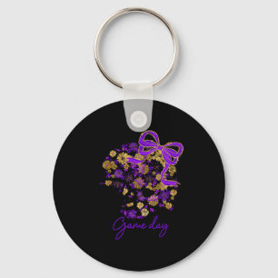 Floral Football Game Day Girly Team Srit Purple Bl Key Ring
