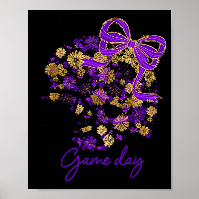Floral Football Game Day Girly Team Srit Purple Bl Poster (Front)