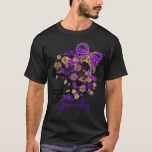 Floral Football Game Day Girly Team Srit Purple Bl T-Shirt