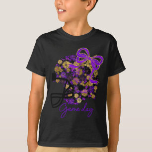 Floral Football Game Day Girly Team Srit Purple Bl T-Shirt