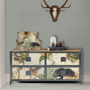 Floral Forest Fox Mushrooms Ephemera Decoupage Tissue Paper