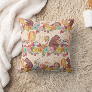 Floral Forest Friends Woodland Animals Pattern Cushion