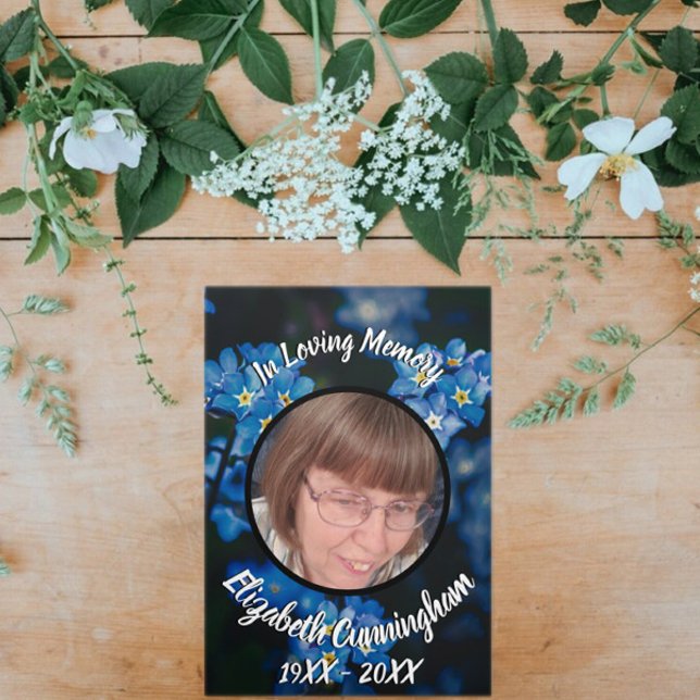 Floral Forget Me Not Patch Five Photo Memorial  Tri-Fold Announcement (Creator Uploaded)