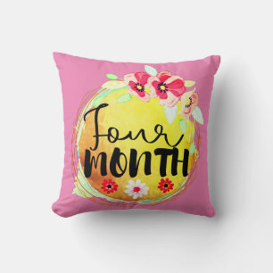 Floral Four-Month-Old Baby Milestone Label Cushion