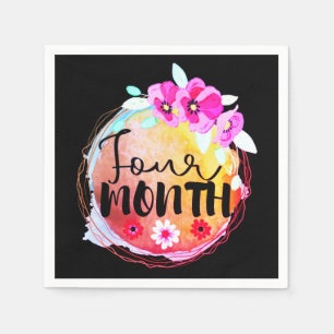 Floral Four Month Old Baby Milestone Label Napkins