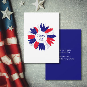 Floral Fourth of July Patriotic Red White Blue  Holiday Card
