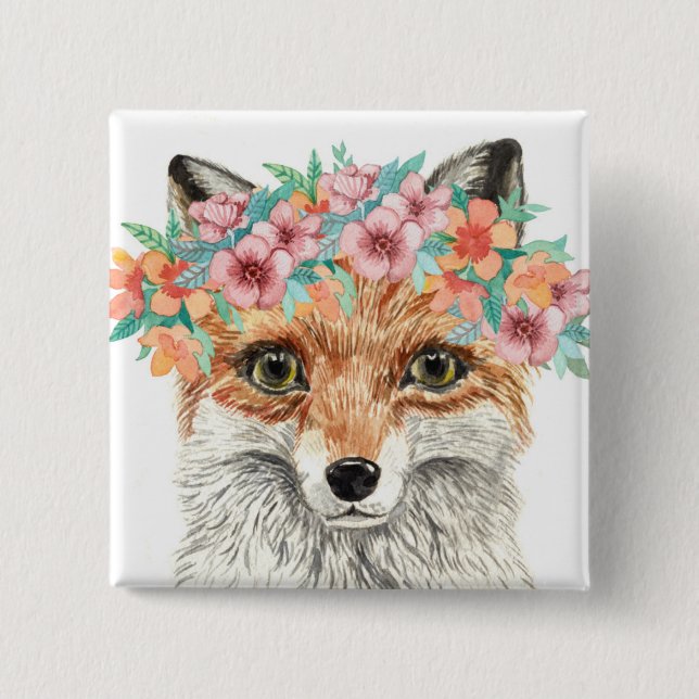 Floral Fox 15 Cm Square Badge (Front)