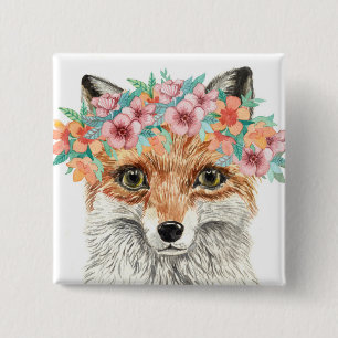 Floral Fox 15 Cm Square Badge