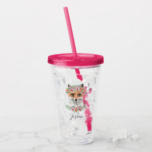 Floral Fox Add Your Name Acrylic Tumbler