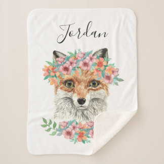 Floral Fox | Add Your Name Sherpa Blanket