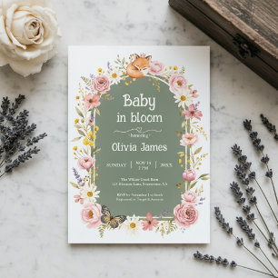 Floral Fox Baby Shower Woodland Sage Invite