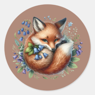 Floral Fox Botanical Woodland Art Classic Round Sticker