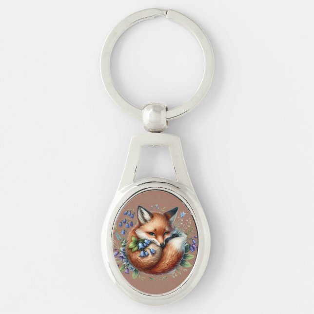 Floral Fox Botanical Woodland Art Key Ring (Front)