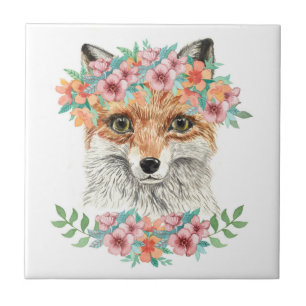 Floral Fox Ceramic Tile