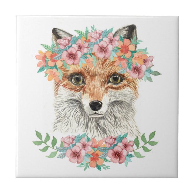 Floral Fox Ceramic Tile (Front)