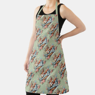 Floral Fox in Basket with Quilt & Flowers Apron