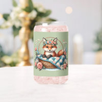 Floral Fox in Basket with Quilt & Flowers