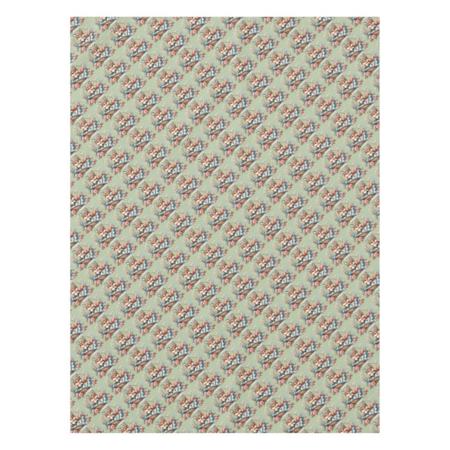 Floral Fox in Basket with Quilt & Flowers Tablecloth (Front)