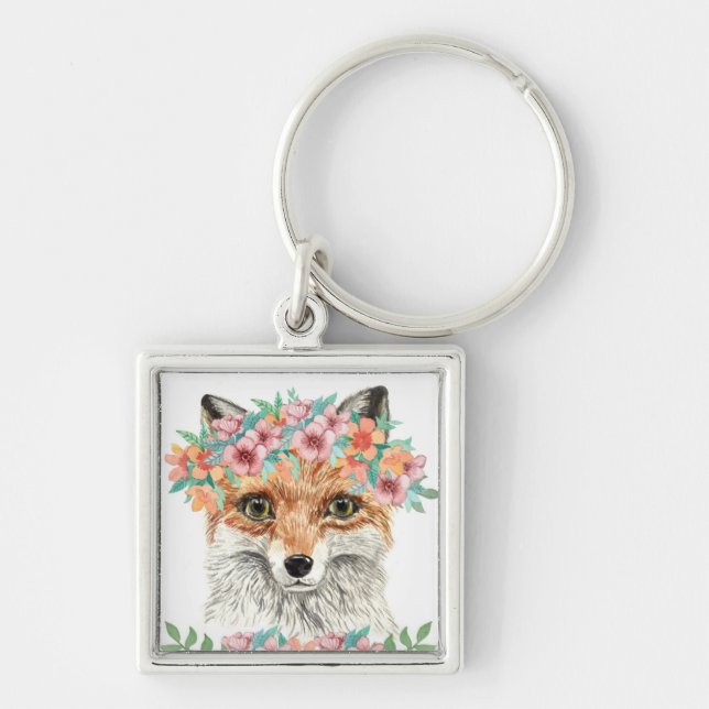 Floral Fox Key Ring (Front)