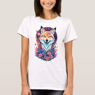Floral Fox T-Shirt Colorful Cute Fox Graphic