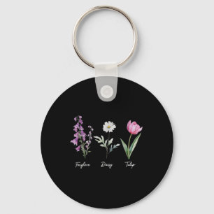 Floral Foxglove Daisy Tulip Flower Key Ring