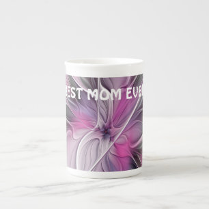 Floral Fractal Abstract Flower Pink Grey Best Mum Bone China Mug