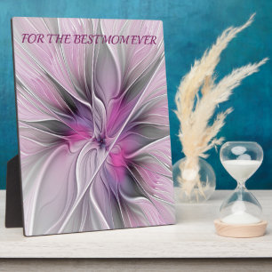 Floral Fractal Abstract Flower Pink Grey Best Mum Plaque