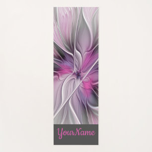 Floral Fractal Abstract Flower Pink Grey Name Yoga Mat