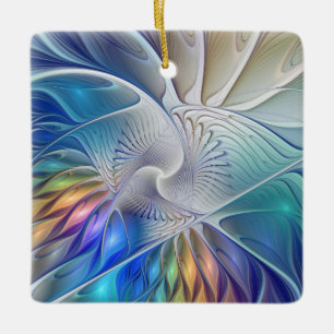 Floral Fractal Art, Colourful Abstract Flower Ceramic Ornament