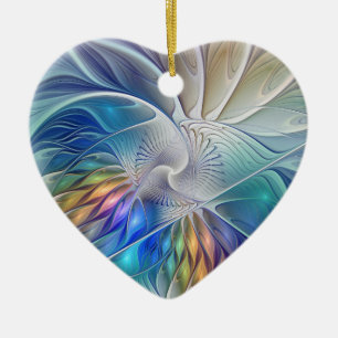 Floral Fractal Art, Colourful Abstract Flower Ceramic Ornament