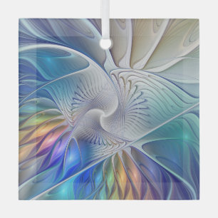 Floral Fractal Art, Colourful Abstract Flower Glass Tree Decoration