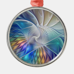 Floral Fractal Art, Colourful Abstract Flower Metal Ornament