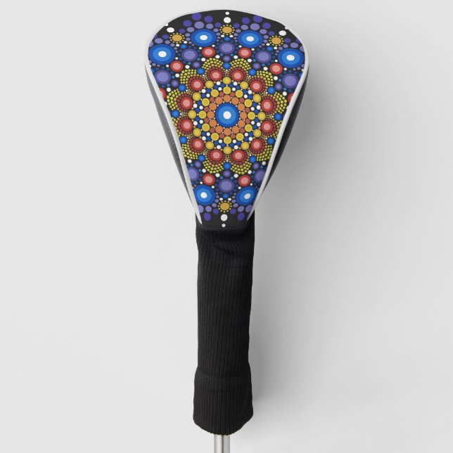 Floral Fractal Art Dotted Retro Mandala Golf Head Cover (Front)